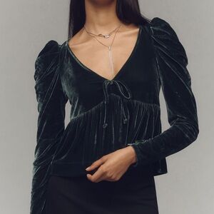 MAEVE ANTHROPOLOGIE VELVET BABYDOLL SHIRT TOP BLOUSE SIZE XS MSRP $78.00 NWT